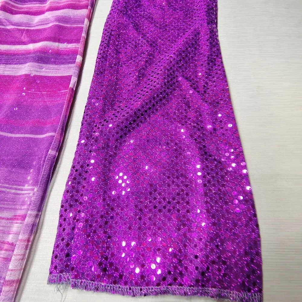 Vintage Charlotte Russe Y2K Mesh Sequin Flare Pants XS Purple Festival Rave